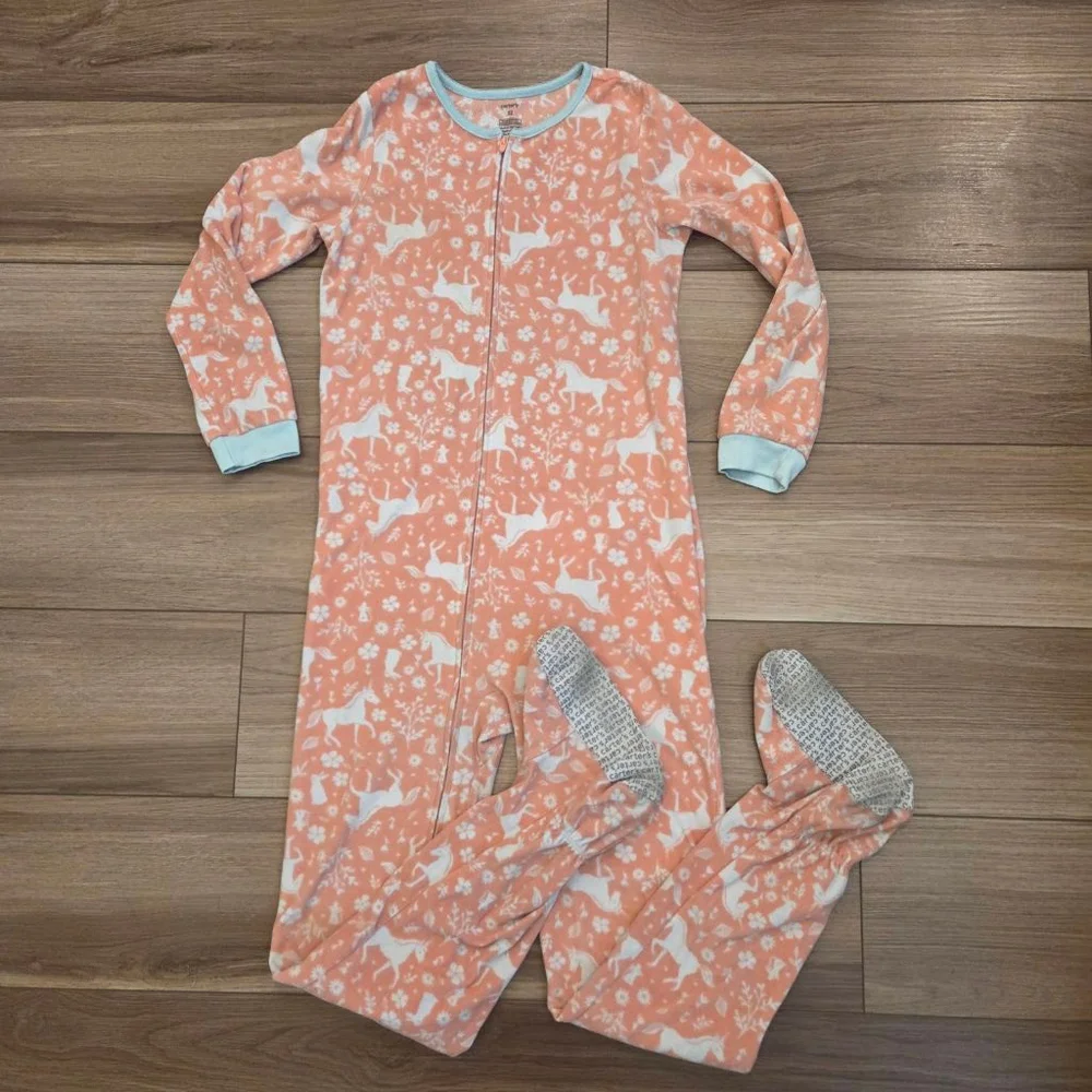 Girls Carter's Pink & White Unicorn Footed Pajama Set Size 12
